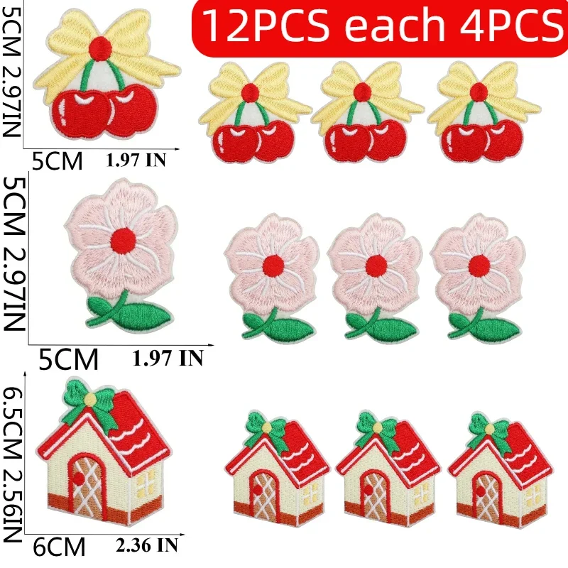 10/12PCS Wholesale Loreky Design Iron on Patches Bow Flower Embroidery Applique Mixed Sizes for Clothing DIY Minimalist Style