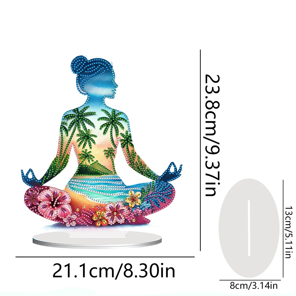 

Acrylic Special Shape Sitting Yoga Woman Desktop Diamond Art Kits 5D DIY Diamond Art Tabletop Decorations for Home Office Decor