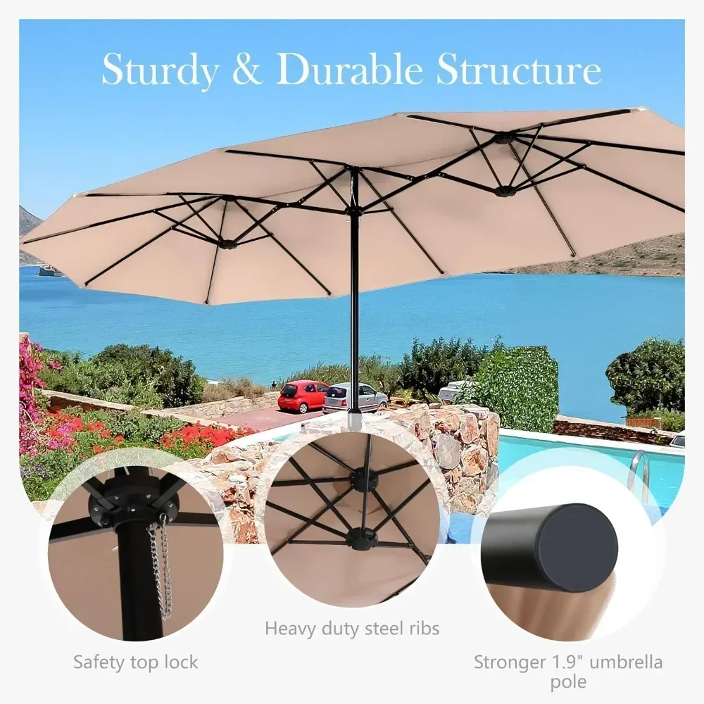 Large  Umbrella with Base Included, Rectangular Outdoor Umbrella Heavy Duty, Market Umbrella Double-sided Fade Resistan Beige