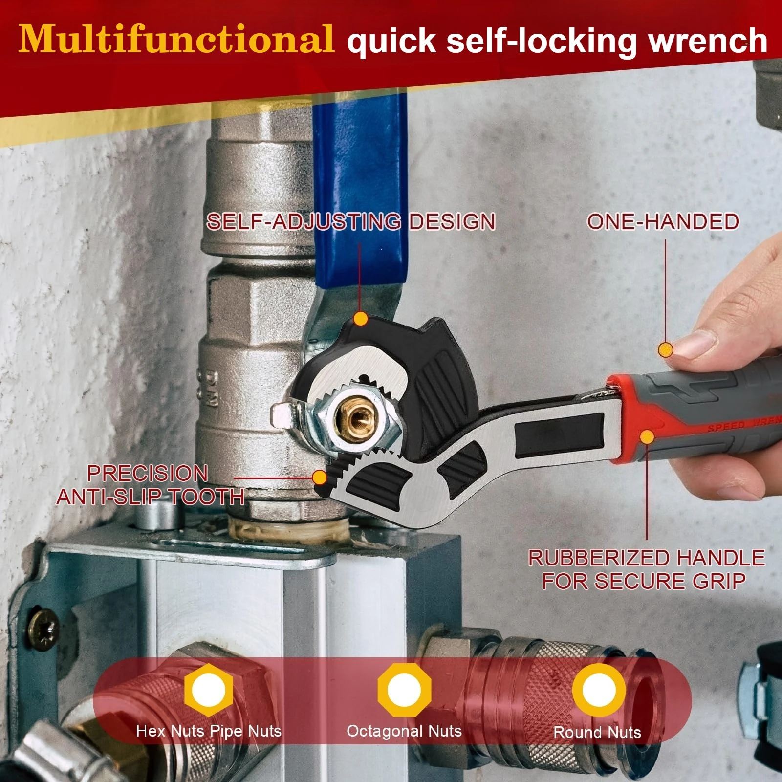 6/8/10/12in Multifunctional Self-Locking Pipe Wrench - Adjustable for Car Bicycle Pipeline Maintenance Plumbing Repair Hardware