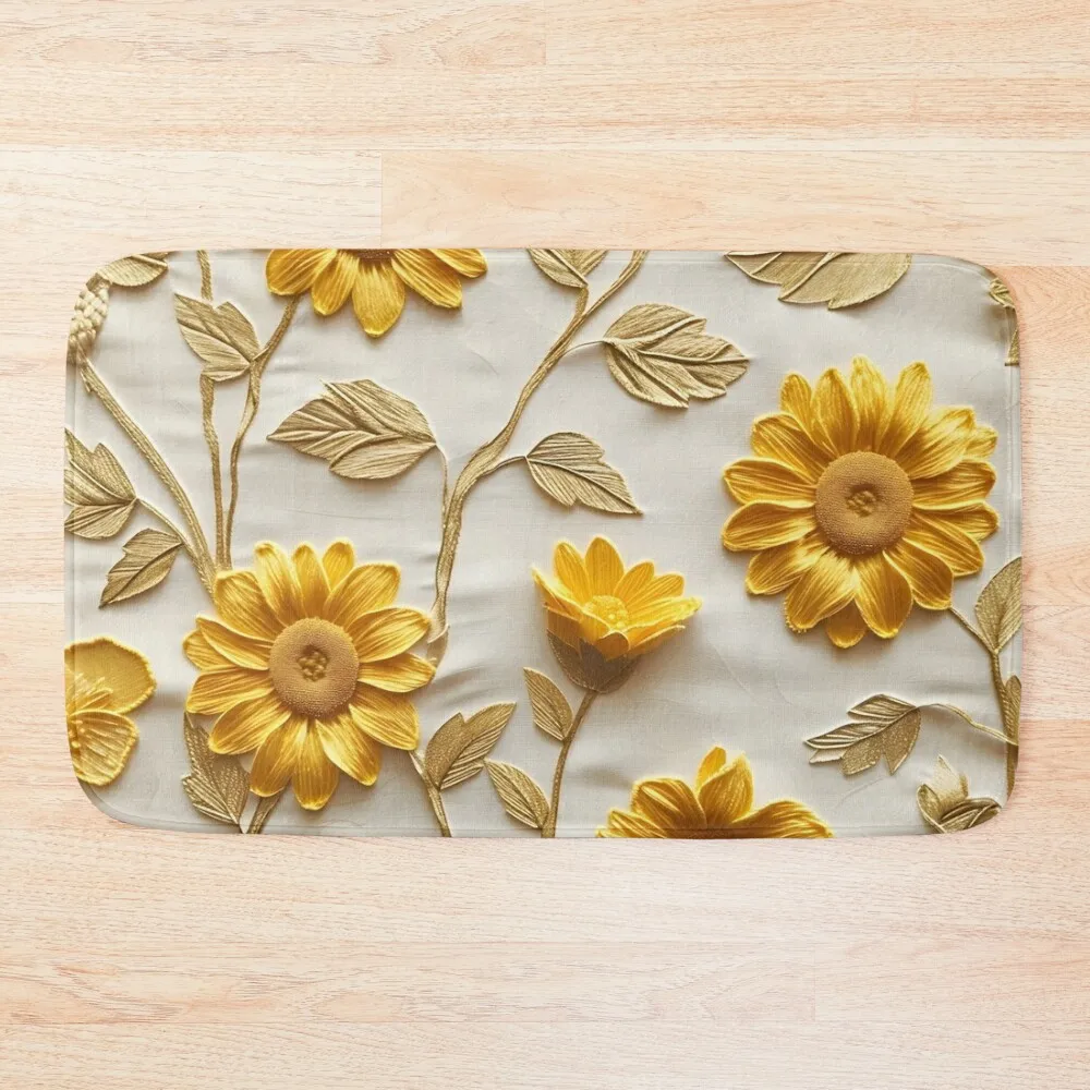 

textured yellow and white sunflower pattern Bath Mat For Bathroom And Toilet Bath Accessories Mat