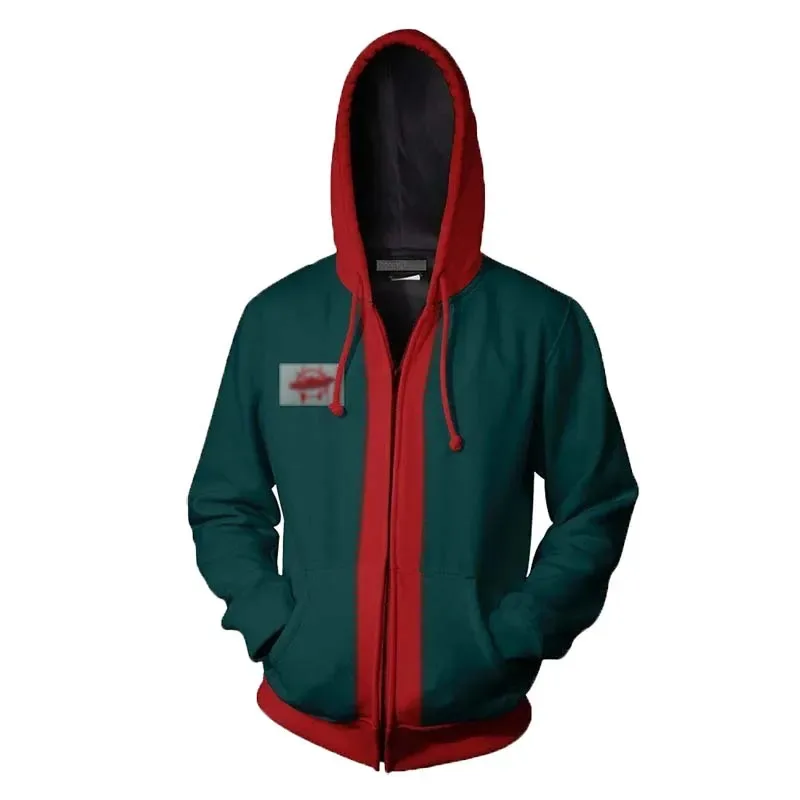 Miles Morales Cosplay Costumes for Men, 3D Printing Zipper Jacket, Anime Hoodies, Green Hooded Sweatshirts, Halloween Clothing