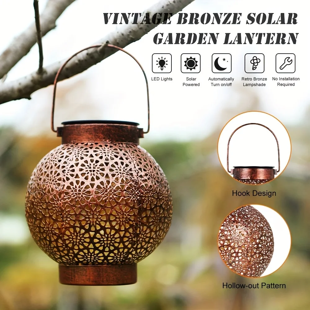 Vintage Finish Metal Solar Lights, Outdoor Yard & Garden Night Landscape Decor