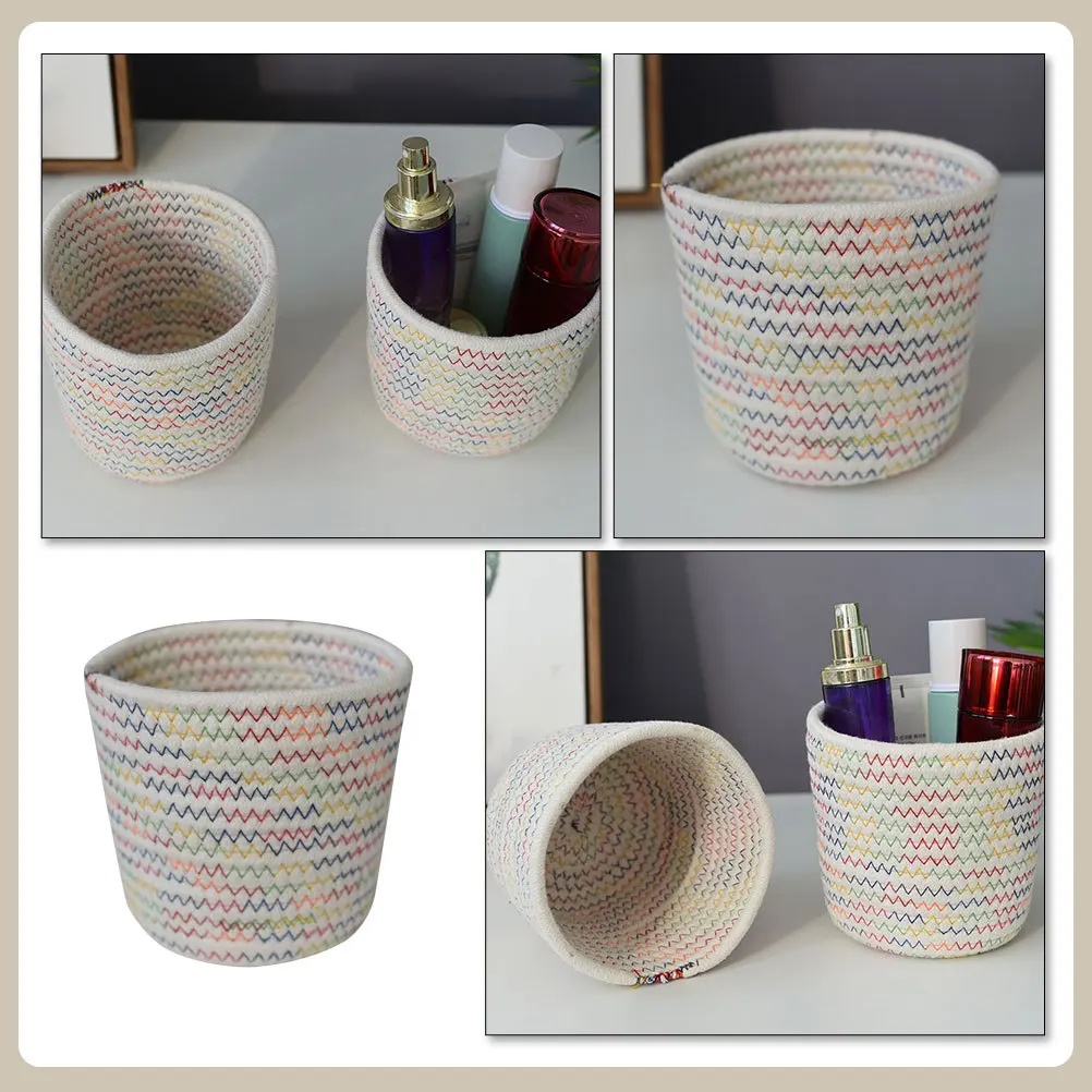 

Cotton Rope Woven Basket Small Desktop Storage Organizer for Makeup Brushes Cosmetics Keys Pencils Home Decor Gift