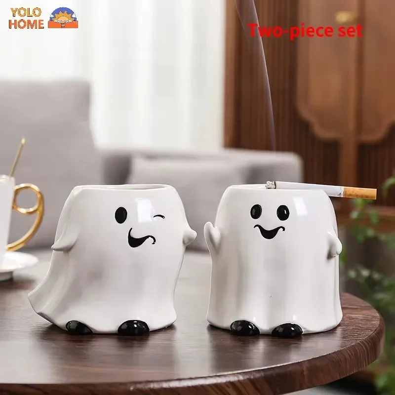 Halloween Ghost  Ashtray Ceramic Cartoon Ashtray Cup Easy Clean Festival Boyfriend Creative Gift Smoking Home Office Decoration