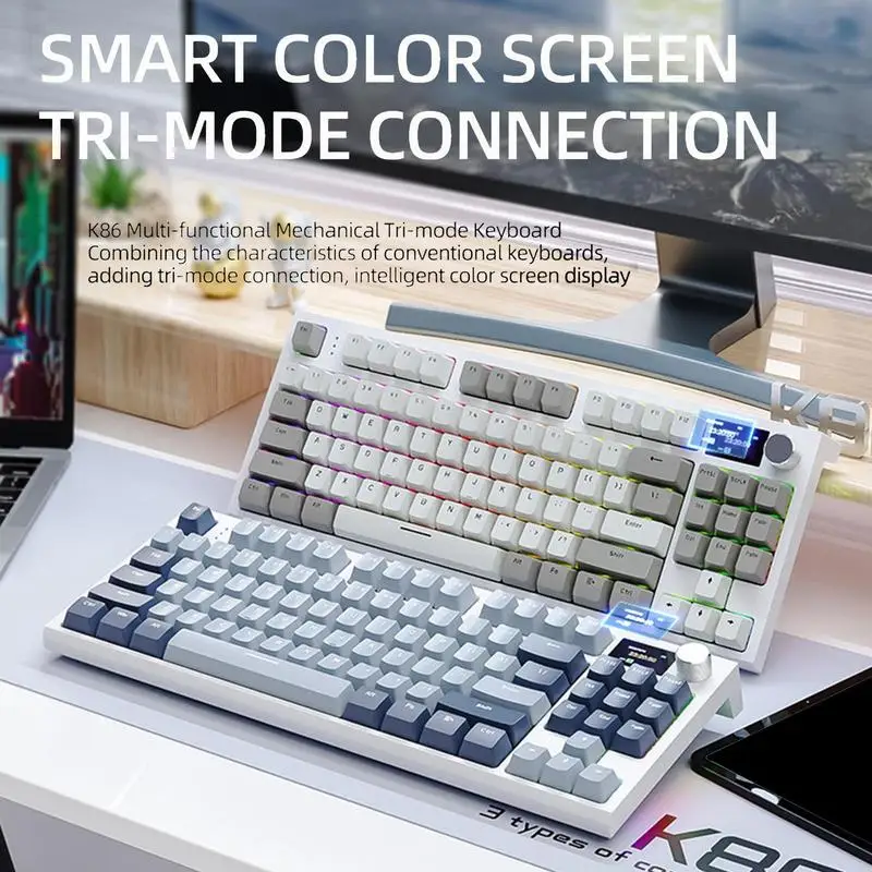 

k68 keyboard Hot-Swappable Wireless k86 mechanical keyboard With Display Screen Volume Rotary Button Wired Gamer keyboard