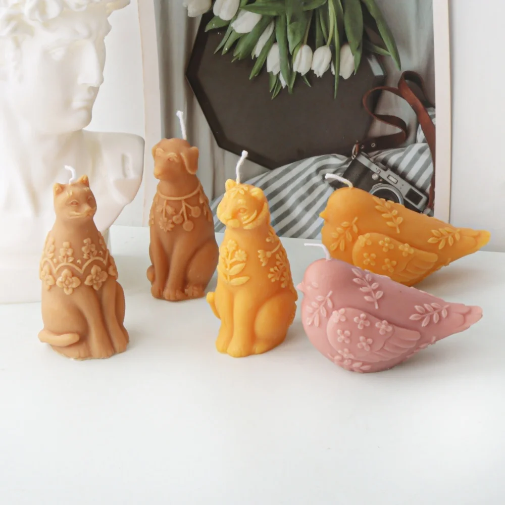 Geprägte Muster sitzende Katze Silikon Kerze Form süße Tier Harz Form Vogel Form für Süßigkeiten Ton Kerze Kuchen Kunst Home Decor
