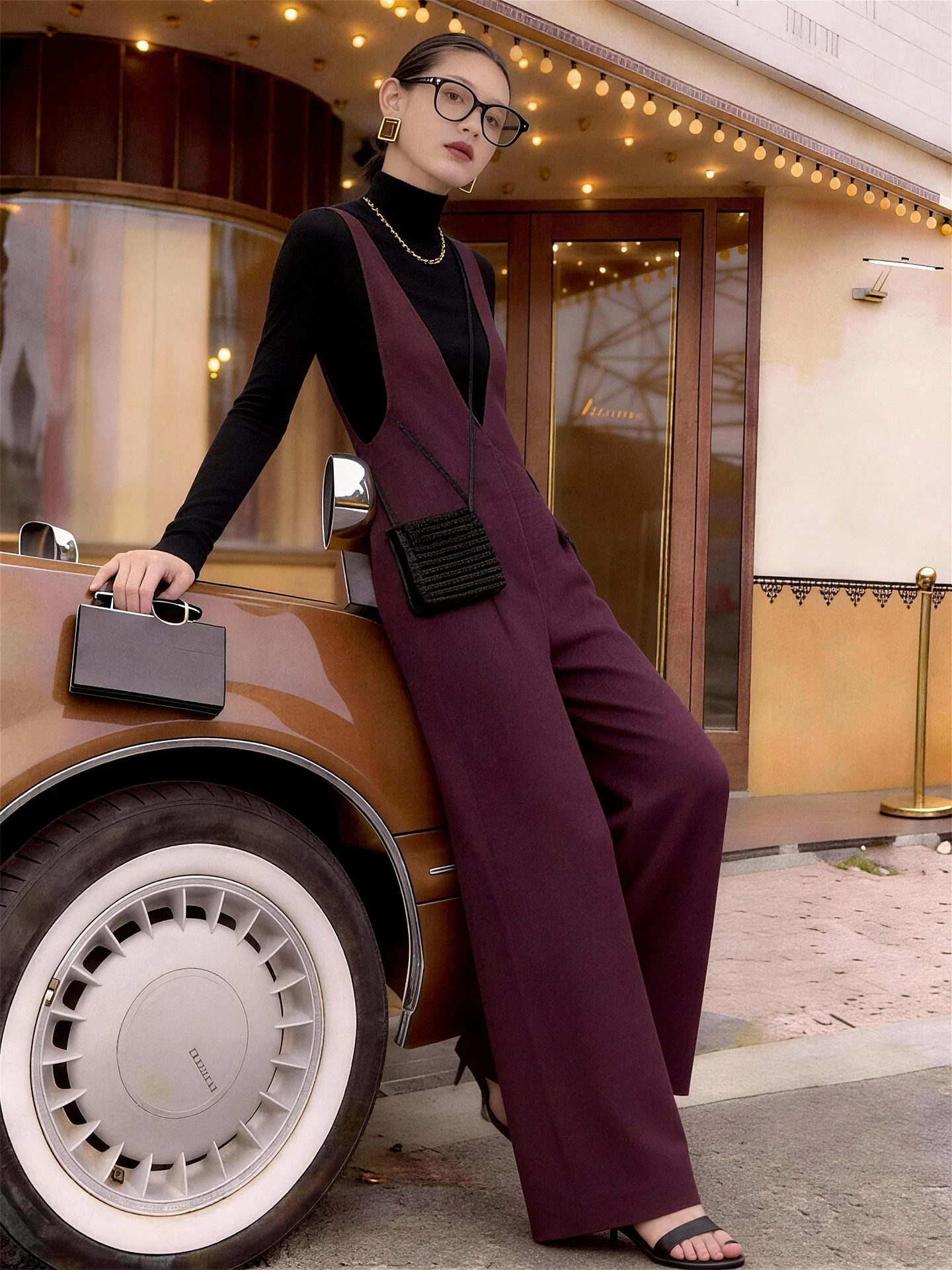 

Spring New Sle Women's Purple One-Piece Casual Pants High Waist Straight Leg Commute Faion Ele Age-Defng