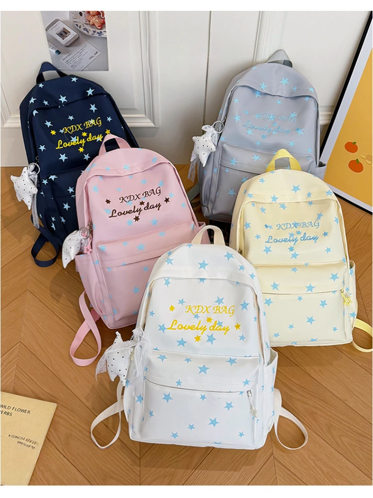 Girls Cute Star Print Laptop Backpack Lightweight Large Capacity Aesthetic Campus School Bag Compatible 13.3-16 Inch Laptops