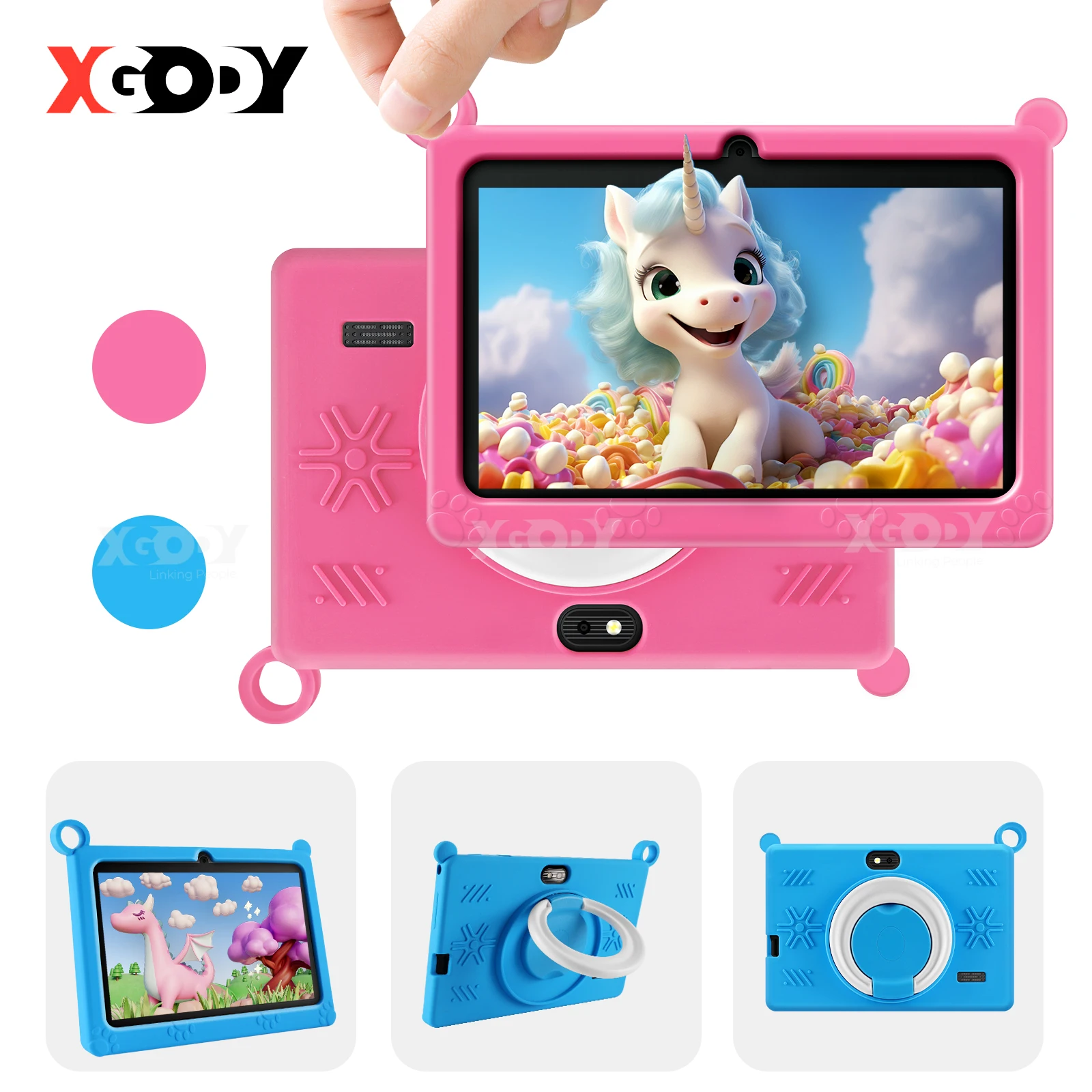 XGODY 7-calowy tablet dla dzieci Android Tablety dla dzieci Nauka Edukacja Bluetooth WiFi Opcjonalnie Śliczne etui ochronne Prezent dla dziecka