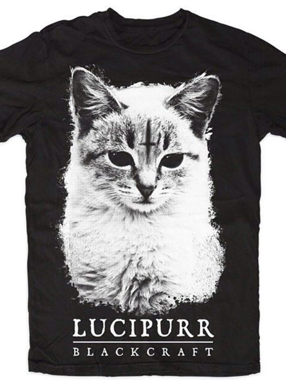 Men's T-shirt - Lucipurr Blacraft Print - Fashion Casual Wear, Punk Rock Music Enthusiasts, Summer and Spring Casual Wear