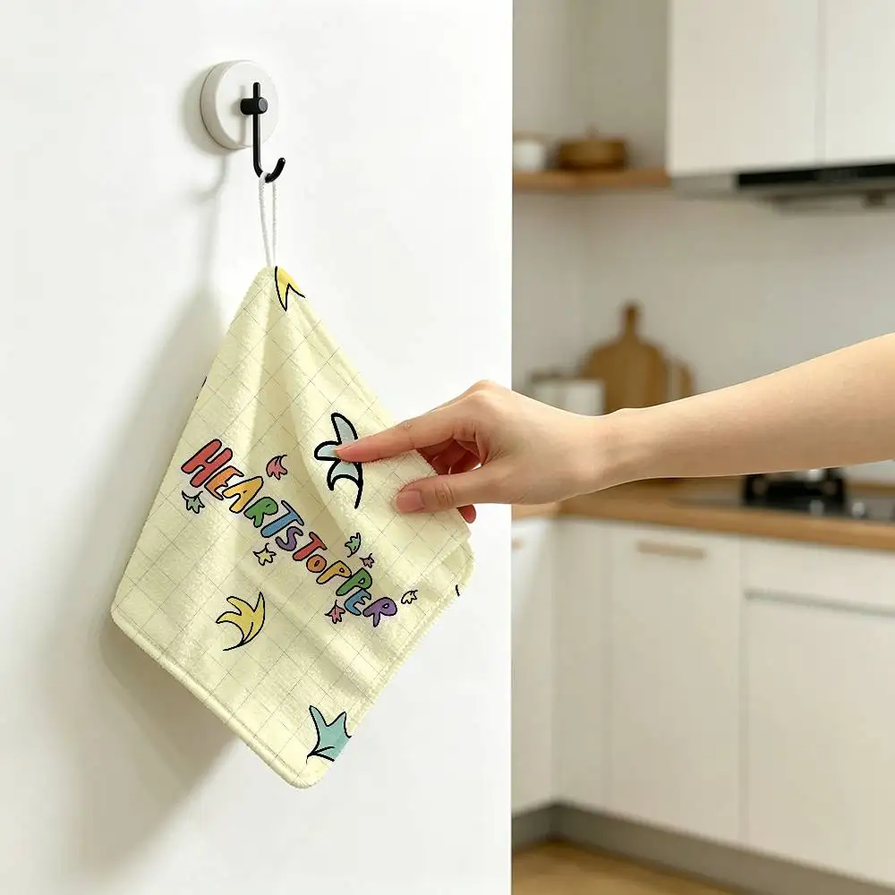 Love Heartstoppers Polyester Cotton Hanging Kitchen Towel, Soft Hand Wiping Towel, Reusable for Kitchen Bathroom Home