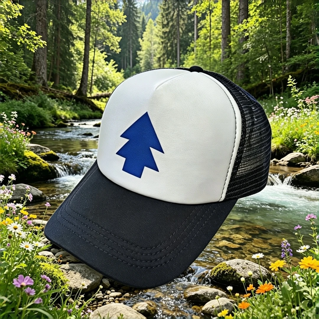 Gravity Falls Pine Tree Trucker Hat, Breathable Mesh Baseball Cap for Outdoor Camping Hiking Sun Protection