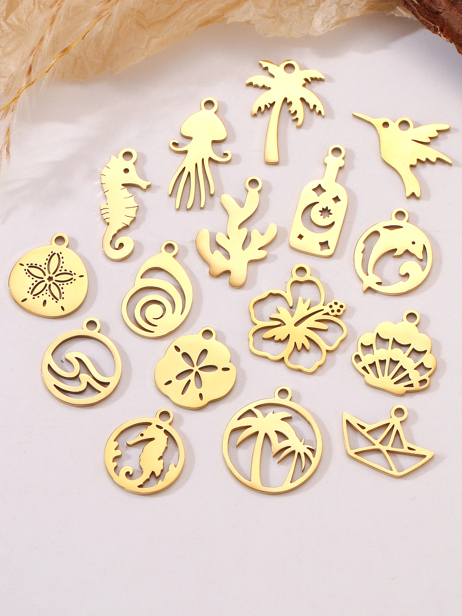 Breloques étoile de mer/coquille/sable, Dollar/vague de mer, pétoncle/oiseau de mer/saume, pendentif de vie Marine, Bracelets et colliers, fabrication de bijoux, 5 pièces