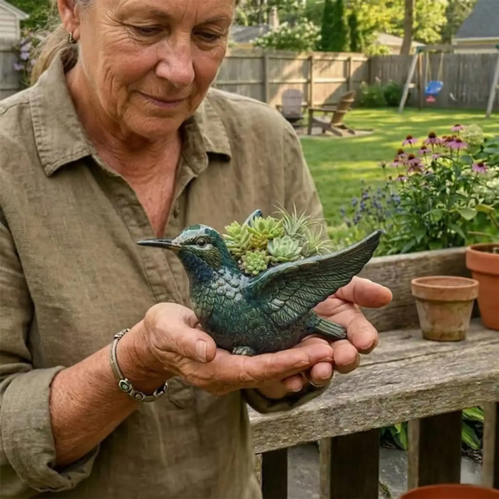 Planter Pots Resin Hummingbird Decor Pots for Plants for Cacti Balcony Home Garden Yard Pathway Patio Lawn Indoor Outdoor Porch