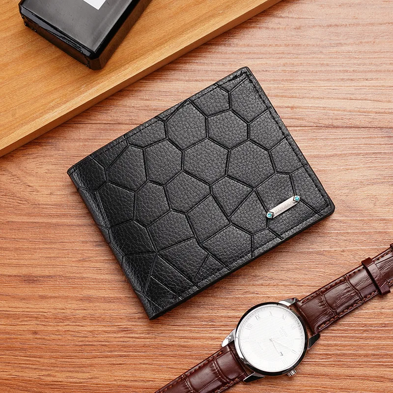 Cartera multitarjeta para hombre, cartera informal con patrón de piedra, de gran capacidad, nueva moda