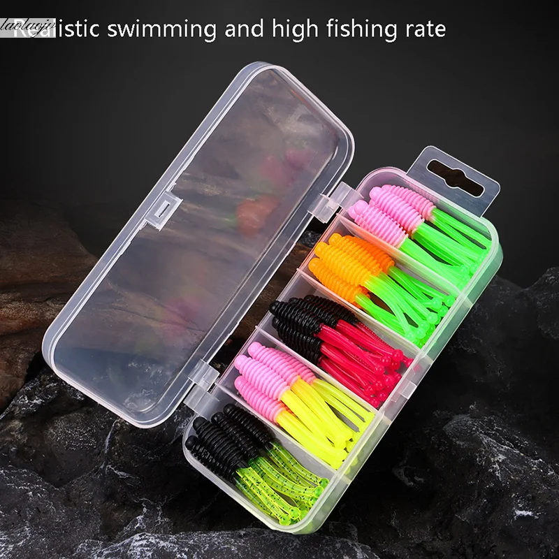 30Pcs Fishing Lure 5cm 1.2G Soft Needle Tail Worm For Trout Fishing  With Box Soft Lure Kit For Perch