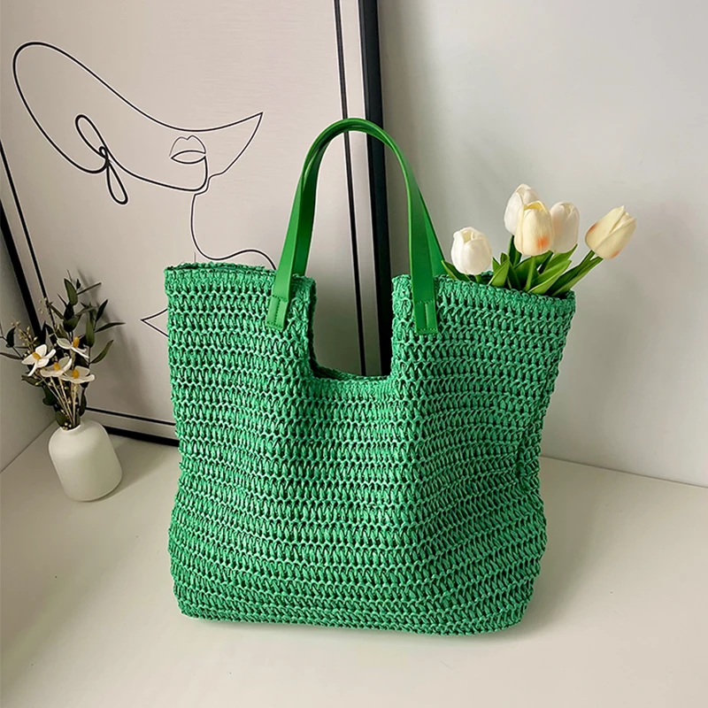 

Модные соломенные сумки на плечо для женщин, летние плетеные сумки ручной работы, женская сумка на плечо большой вместимости, дорожная сумка-тоут, пляжные сумки в стиле бохо