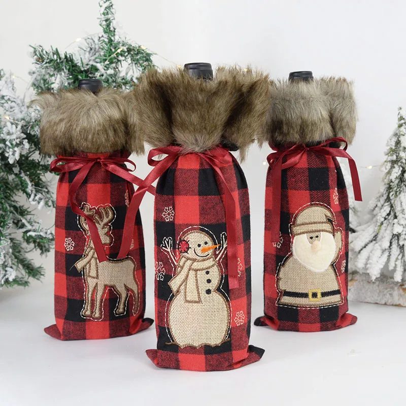 Christmas Red Wine Champagne Bag Family Dinner Party Table Decoration Santa Claus Snowman Elk Print Christmas Decoraion Articles