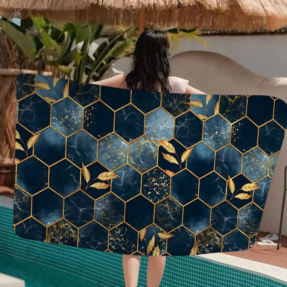 منشفة شاطئ مطبوعة من الألياف الدقيقة على شكل قرص العسل لتسلق الجبال واليوجا والسباحة والجري ومنشفة ناعمة ماصة #5