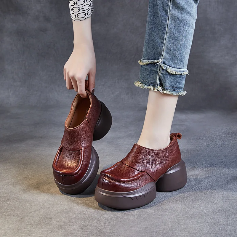 

Thick Heel Single Shoes Universal Leather Retro Women's Shoes Spring Hot Sale Of The Season round Head High Heel Low Cut Shoes