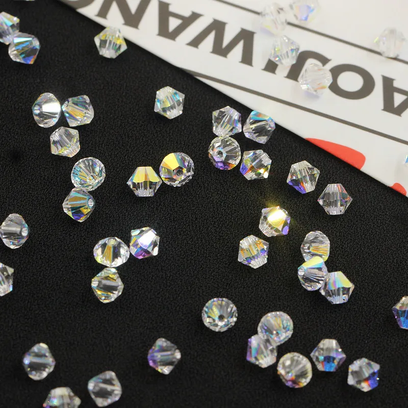 50pcs/ Bag  AB Color White Crystal Rhombus Lampwork & Glass Beads Loose for DIY Jewelry Bracelet & Necklace