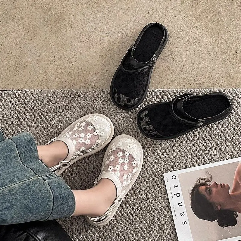 

Women's Shoes 2025 Summer Linen Sandals,Two-wear Lace Breathable New Chinese-style Hollowed-out Chinese Style Slippers for Women