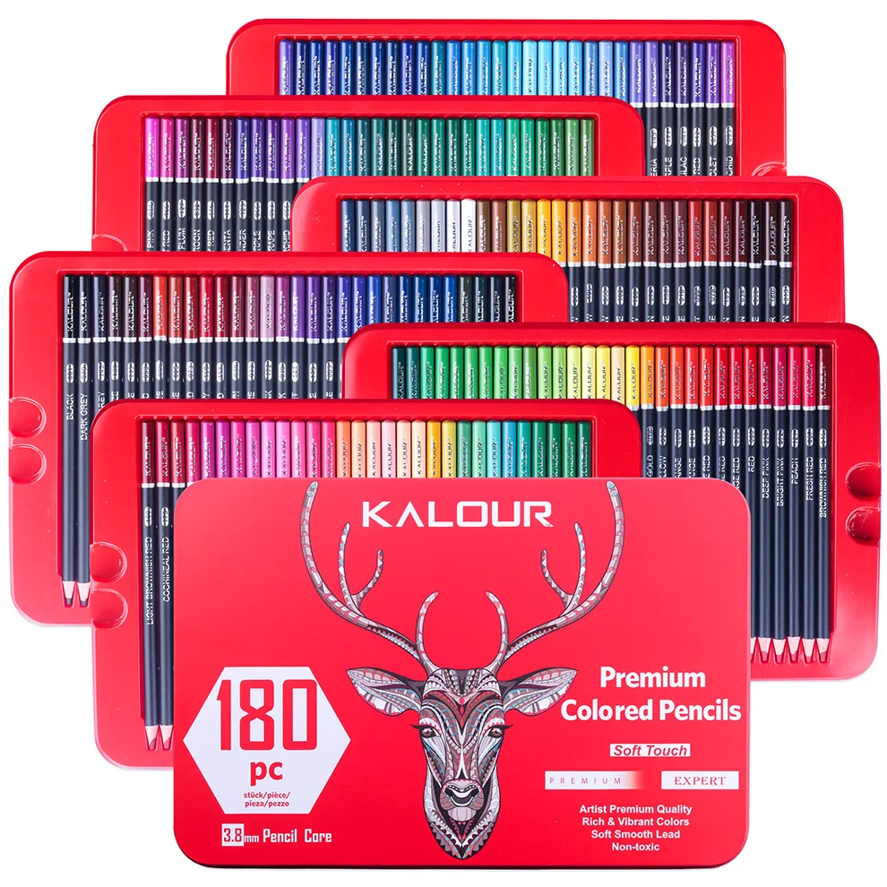 

KALOUR 180 color luxury iron box colored pencil set, art club special soft core colored lead