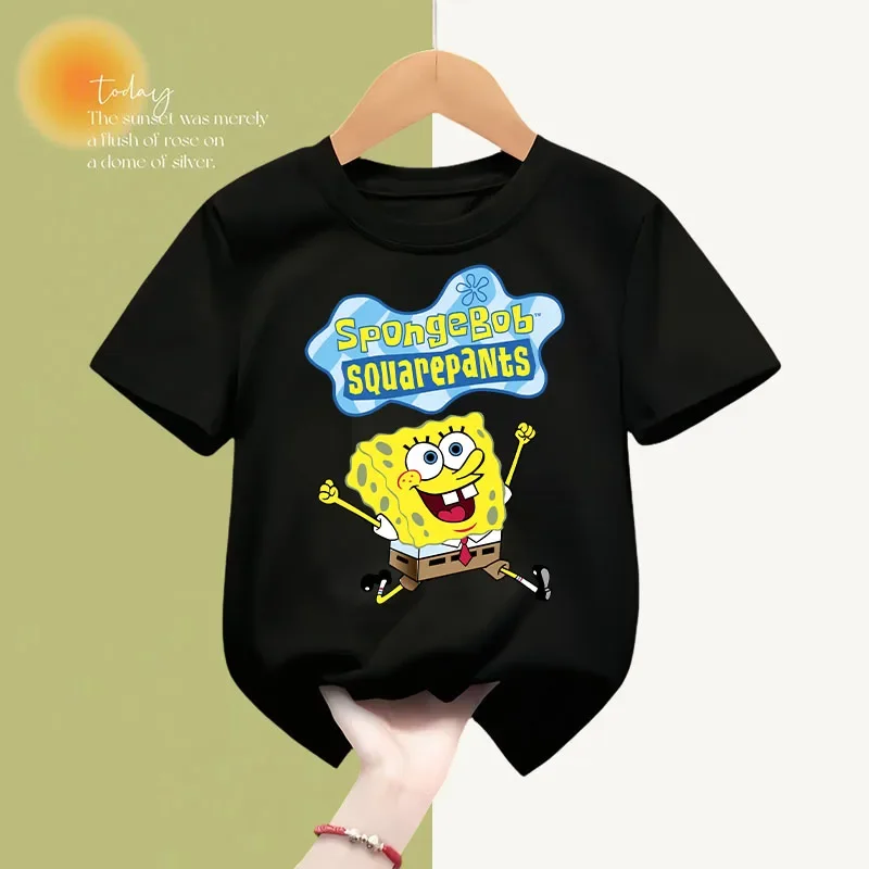 Spongebob moda letnia bawełniana koszulka dziecięca odzież Cartoon bluza z krótkim rękawem chłopcy dziewczynki top Kawaii