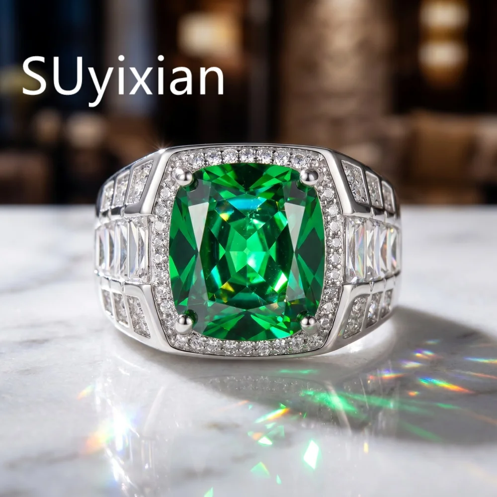 925 Sterling Silver Simple Daily Square Blue Zircon Ring Men's Birthday Anniversary Wedding Party Gifts Men's Jewelry