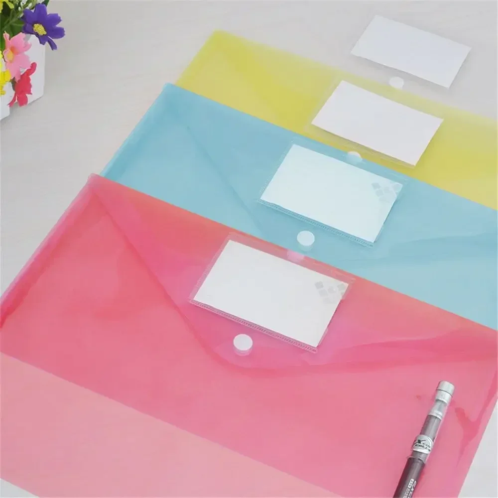 1 Pcs Waterproof File Bags Organizer A4 Transparent Button Closure Folder Bag Large Capacity Color Thickened Stationery Supplies