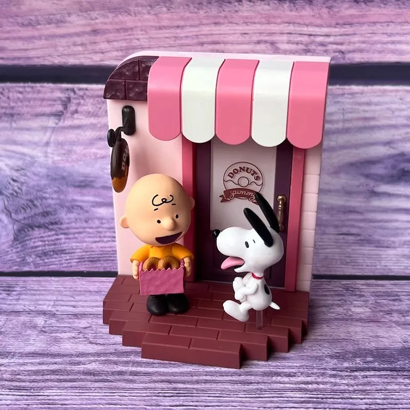 Re-Ment Genuine 6Pcs SNOOPY's Door Story Peanuts Anime Figure Toys For Kids Gift Collectible Model Ornaments