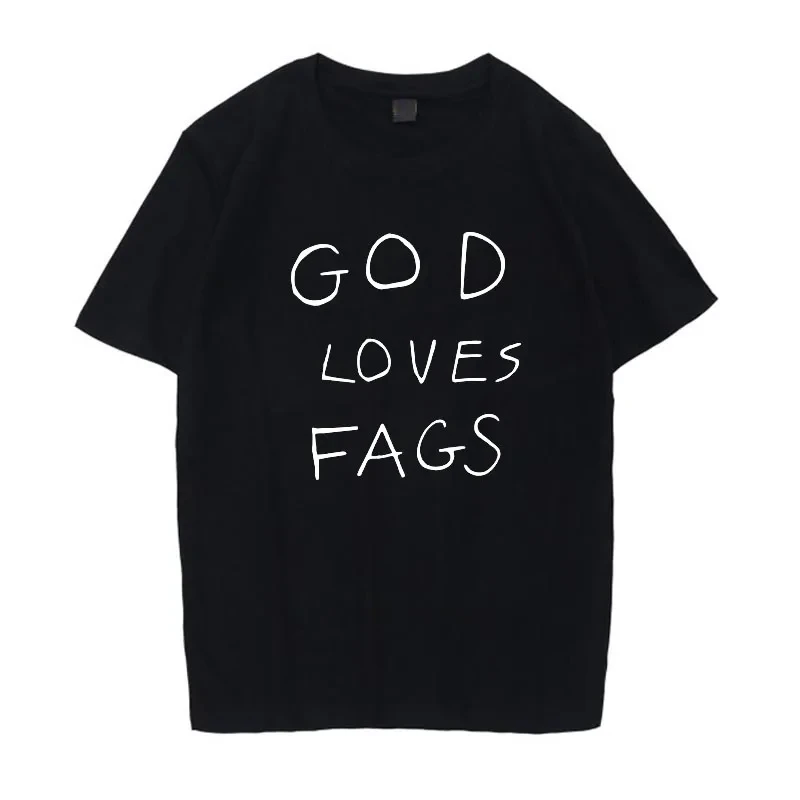 Men\'s and women\'s short-sleeved pure cotton round neck T-shirt shameless God loves gays American TV series design loose matching