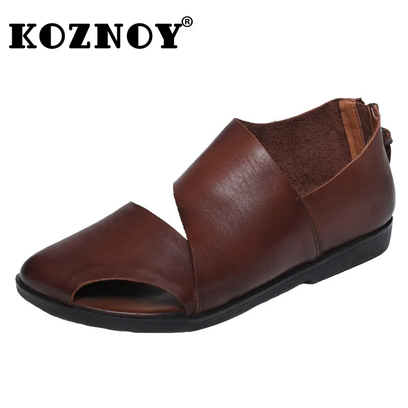 Koznoy 1.5cm płaskie buty ze skóry naturalnej letnie puste z miękkimi podeszwami sandały damskie elegancja płytkie mokasyny wygodne luksusowe buty w