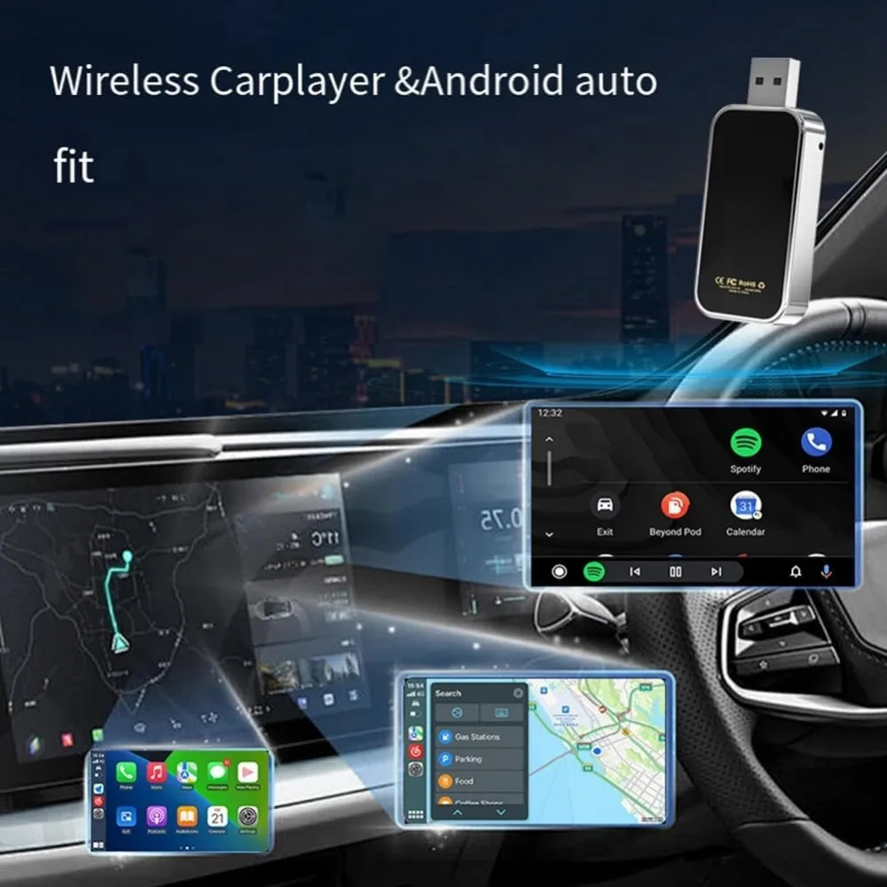 Adaptador Carplay sem fio e Android Auto, 2 em 1, Dongle para carro Carplay com fio com iOS 12 +, Android 11 +