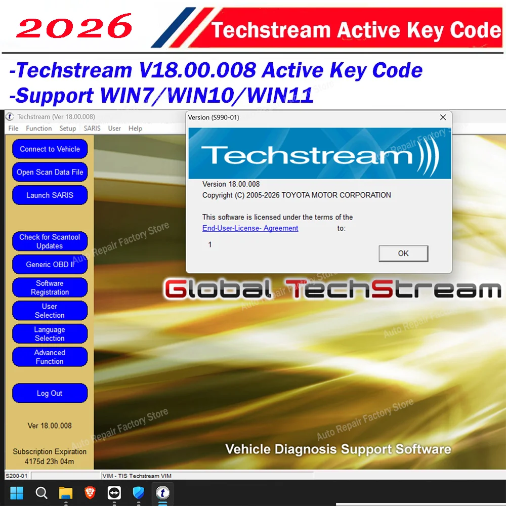 2026 Newest  FOR TOYOTA TIS Techstream 18.00.008 software Link and Active Code Work with MINIVCI MINI VCI  j2534