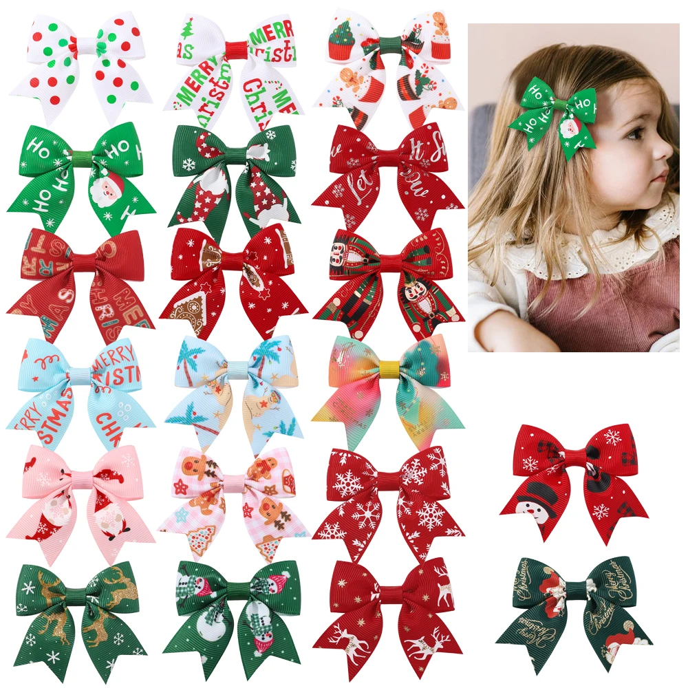 

10pcs/set 2.4'' Christmas Cheer Bowbots Hair Clips for Baby Girls Festive Santa Snowflake Hairpins Headwear Hair Accessories