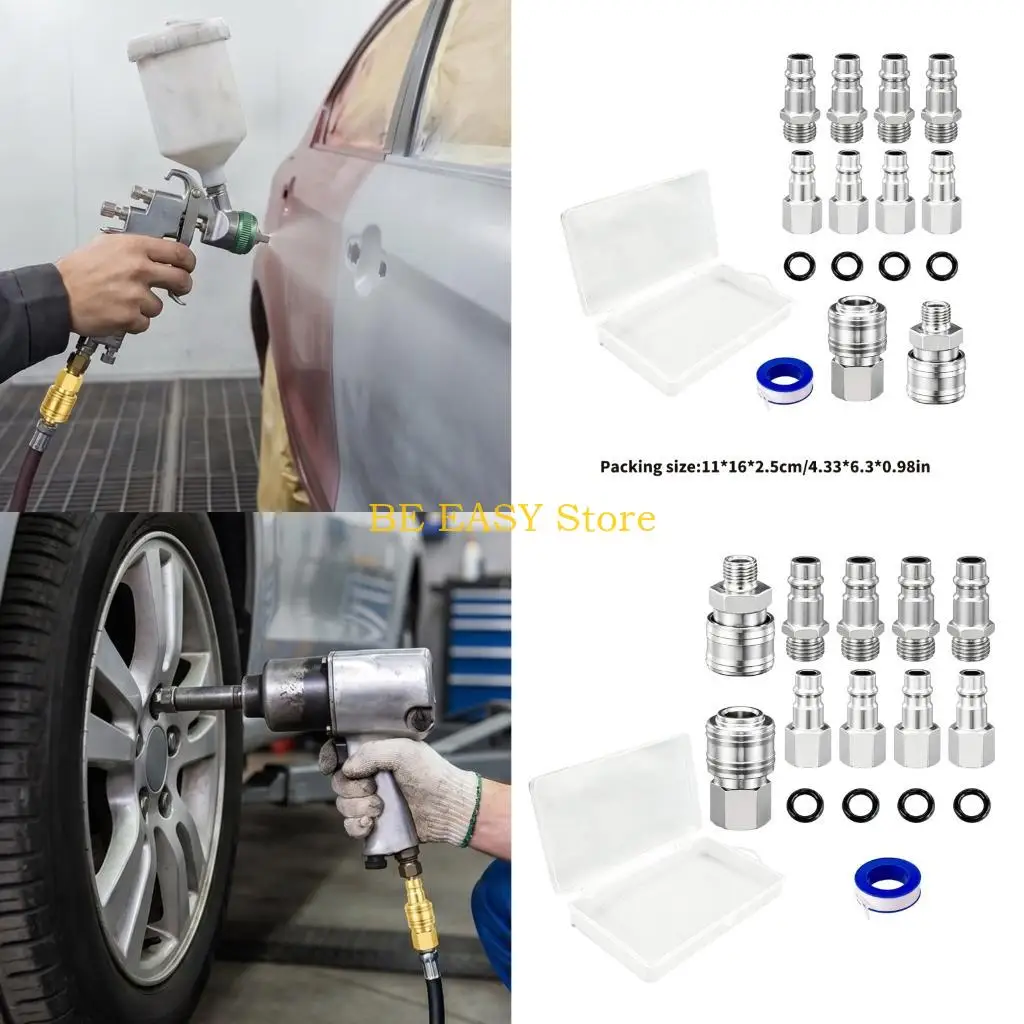 E28F 10Pcs Air Quick Connection Fittings Metal Hose Compressor Connection Rustproof For Pneumatic Tool Air Easy Installation