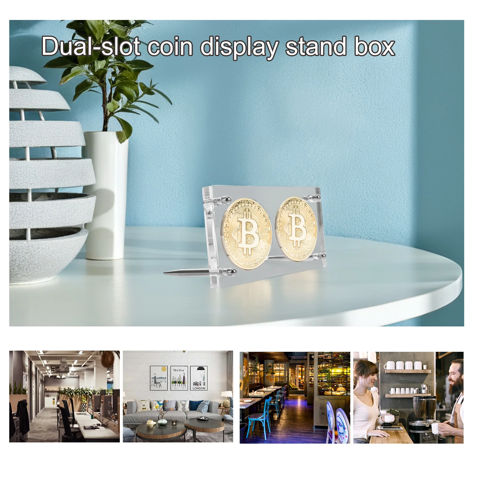 Coin Display Holder Stand Dual Slot 60Mm Round Plastic Box Clear Protective Storage for Coin Collection Display Case