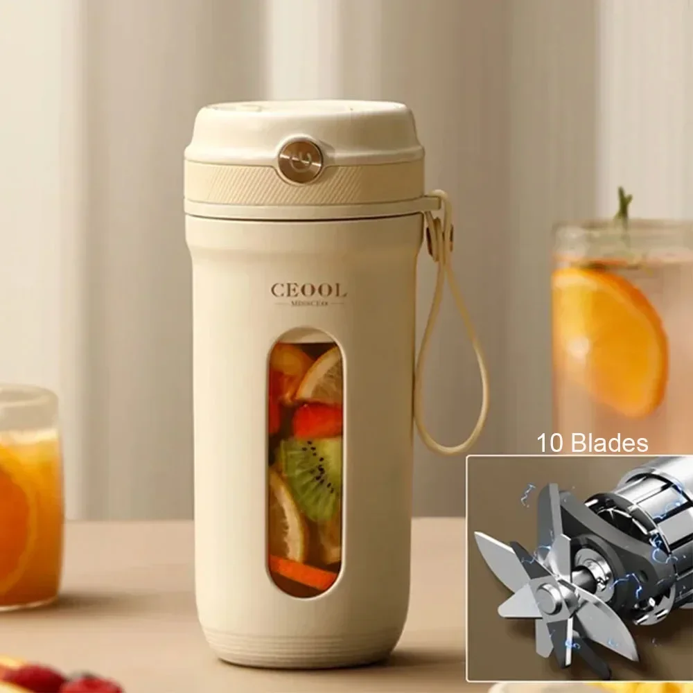 Portable Electric Juicer Blender, Fruit Mixers, USB Rechargeable, Smoothie Cup, Mini Squeezer, Juice Maker, 10 Blades