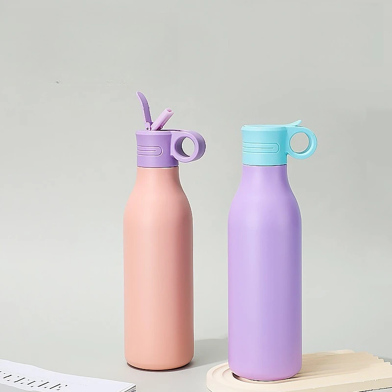 550ml Pastel Color Block 304 Stainless Steel Water Bottle, Matte Insulated Flask with Carry Loop Lid