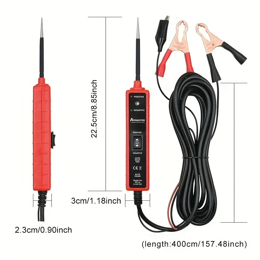 DC Car Circuit Tester 6-24V Power Circuit Probe Detector Diagnostic Repair Tool Test Lamp Continuity/Voltage Polarity