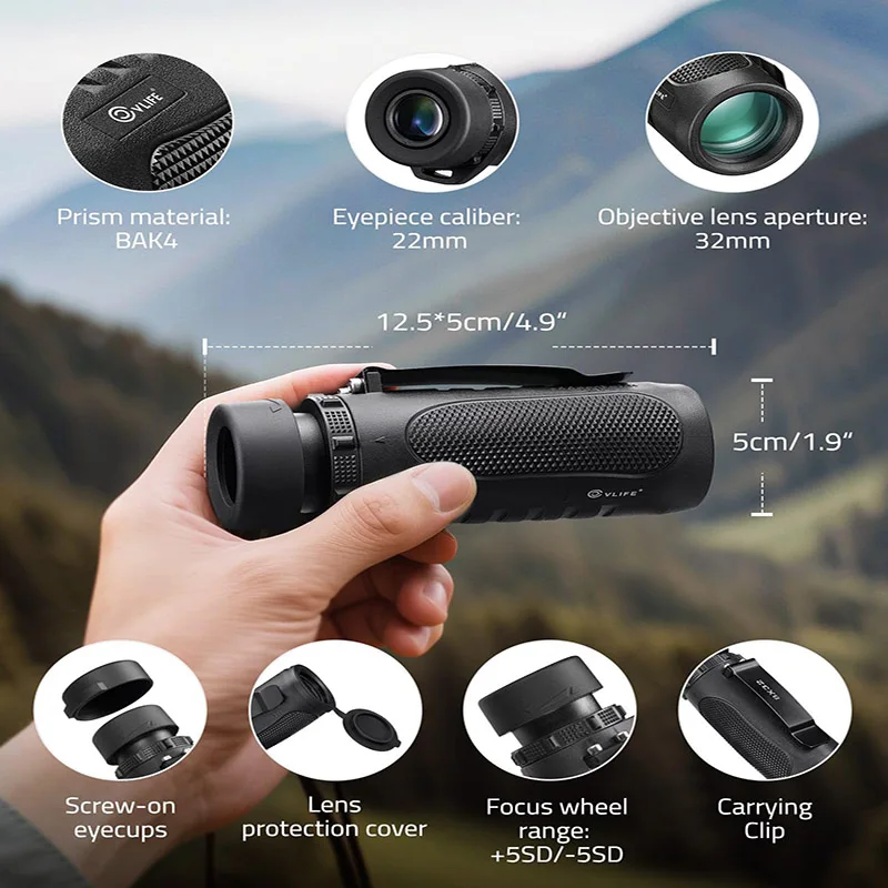 8x32 Monocular Telescope for Adult High Powered Compact Handy Telescope for Travel Bird Watching Hunting Survival Outdoor Hiking