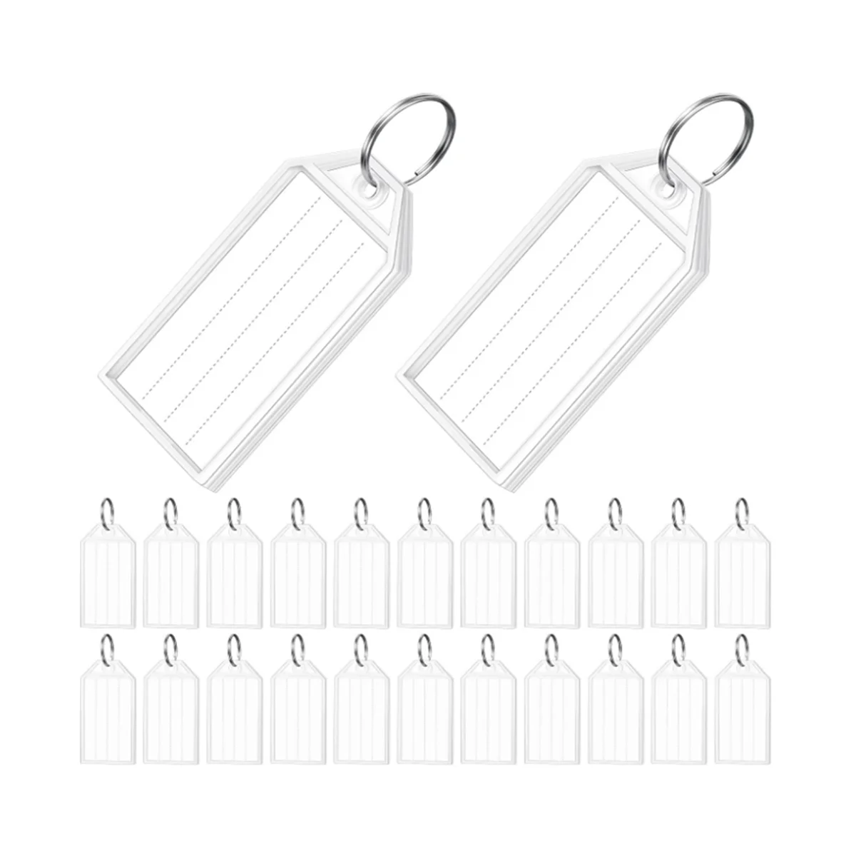 100 Pieces Key Tags 2 Inch Plastic Key Chain Tags with Ruled Blank Paper Labels Transparent Covers and Item Identifiers