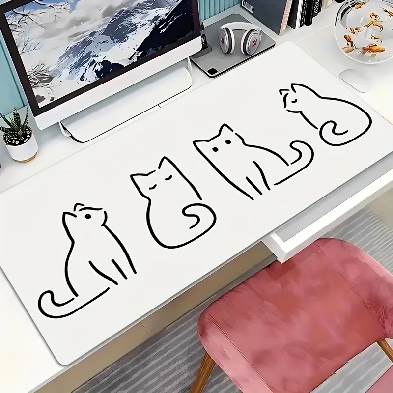 

Коврик для мыши с милым котом, большая овальная нескользящая резиновая основа, HD-принт и точная строчка, утолщенный коврик для мыши XXL