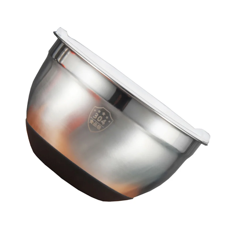 

1Pcs Stainless Steel Bowl Non Slip Silicone Bottom Mixing Bowl Salad Rice Vegetable Serving Lid Fruit Salad Container