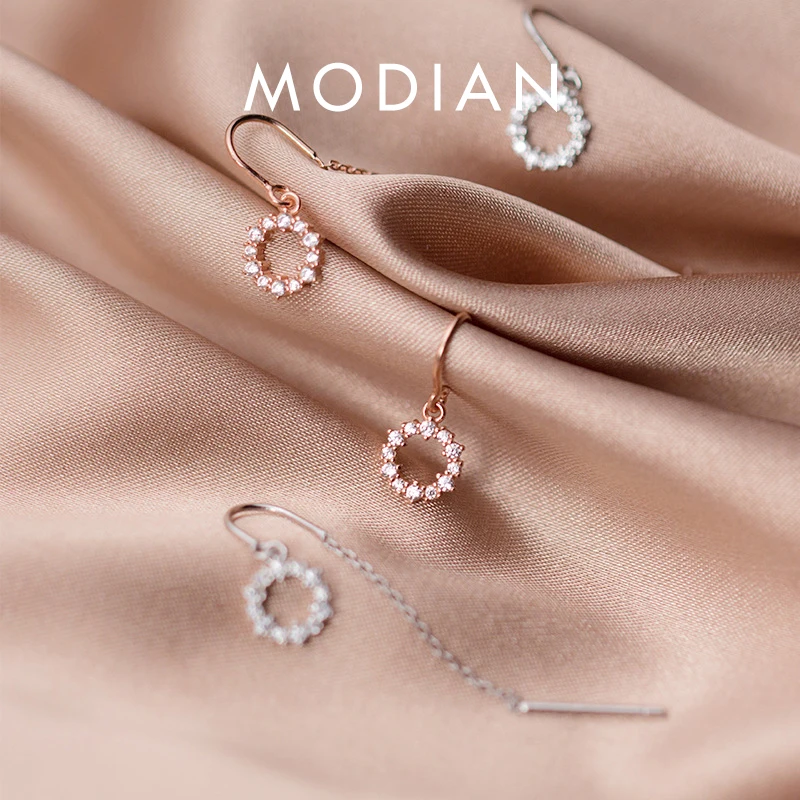 

Modian Sparkling Round Clear CZ Drop Earrings for Women Dangle 925 Sterling Silver Luxury Wedding Statement Engagement Jewel