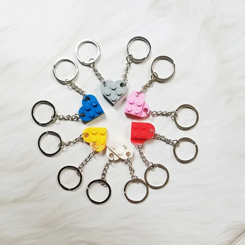 Fun Couple Building Block Heart-shaped Keychain 2-in-1 Detachable