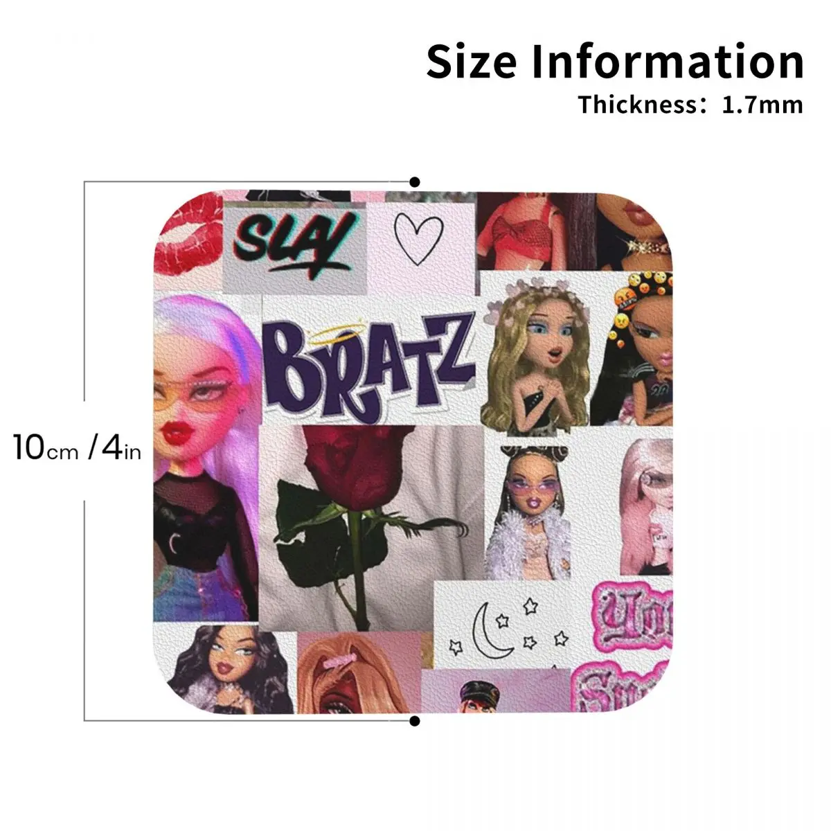 

Bratz Dolls Aesthetic Coasters Leather Placemats Waterproof Insulation Coffee Mats For Home Kitchen Dining Pads Set of 4