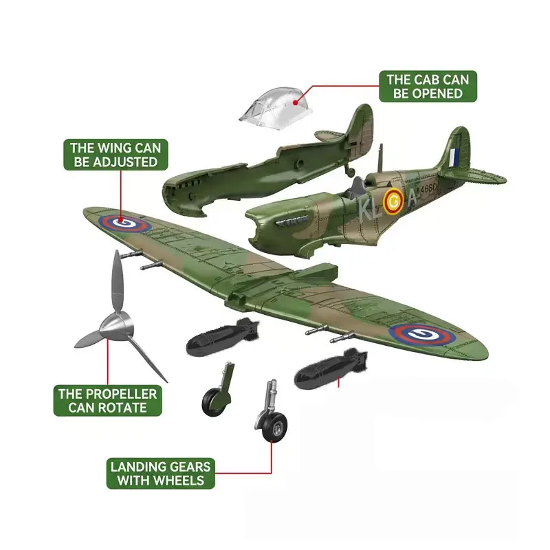 British Spitfire Plane Blocks Model Building Toys Plastic Aircraft Construction Building Blocks Set Retro military model toys view 5